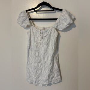 Free People White Textured Off-Shoulder Dress